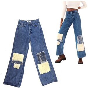 Pacsun Eco Bandana Patch High Waisted Baggy Relaxed Leg Jeans Button Fly Size 25